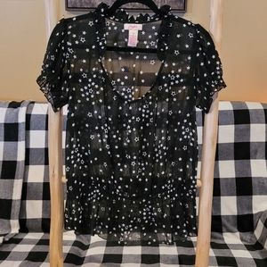Womens Candies sheer w/ star blouse with smocked bottom detail size Medium
